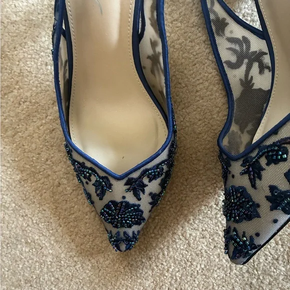 Betsey Johnson Nikki Embroidered Slingback Evening Pump navy blue 8.5 - Picture 7 of 10